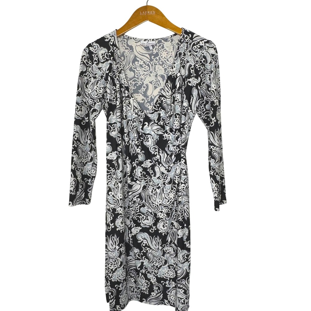 Jude Connally faux wrap dress black/white/blue floral sz s Jude‎ Cloth